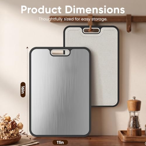 Titanium Cutting Board for Kitchen, Dual-Sided Pure Titanium Surface & Food-Safe PP Chopping Board, Non-Porous, Odor Resistant, Juice Groove, Grinder, Anti-Slip Edges, Easy Clean, 16 x 11 Inch - Image 5