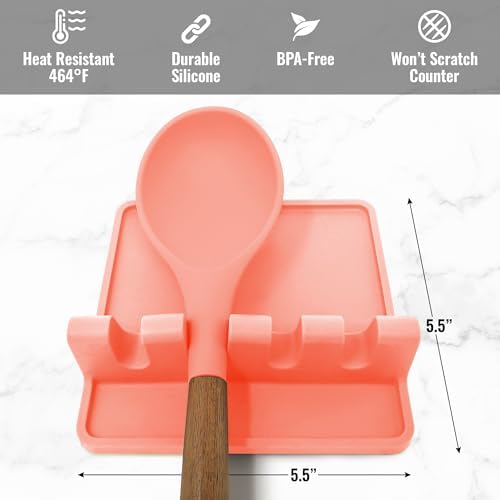 Zulay Kitchen Silicone Utensil Rest with Drip Pad for Multiple Utensils - BPA-Free, Heat-Resistant Spoon Rest & Spoon Holder for Stove Top - Kitchen Utensil Holder for Ladles & Tongs - Peach Bud - Image 5