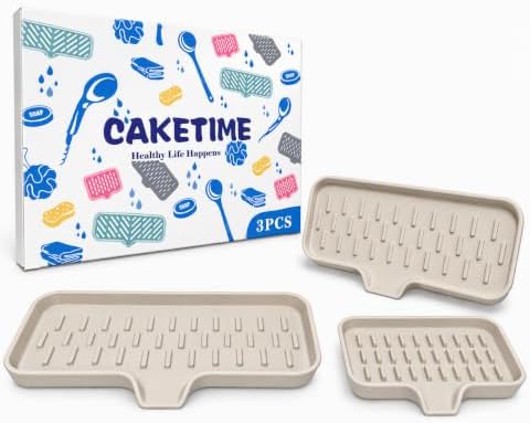 CAKETIME 3 in 1 Silicone Soap Dish with Drainage Holes for Bathroom Shower Caddy Kitchen Counter in-Sink Sponge Holder Dispenser Countertop Accessories Home Practical Daily Household Stuff by CAKETIME