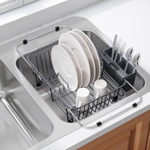 JASIWAY Gray Dish Drying Rack in Sink with Utensil Holder, RV, Apartment by JASIWAY
