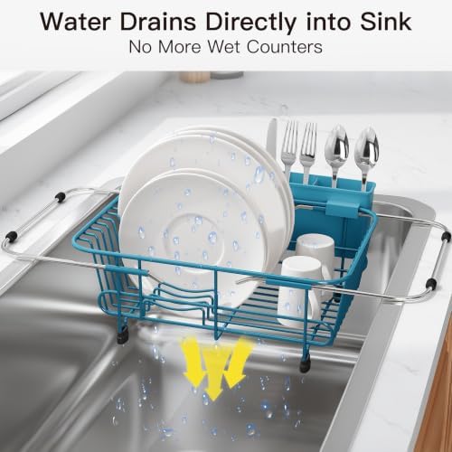 JASIWAY Blue Dish Drying Rack in Sink with Utensil Holder, RV, Apartment - Image 6