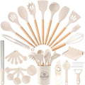 Astercook Kitchen Utensils set, 39 PCS Silicone Cooking Utensils Set with Wooden Handle, 446°F Heat Resistant Food Grade Utensil Sets, BPA Free Kitchen Gadgets Tools Set for Nonstick Cookware (Cream) by Astercook