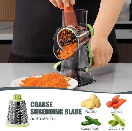 KEOUKE Rotary Cheese Grater, Hand Crank Shredder Slicer, Snow Cone Maker - Image 3