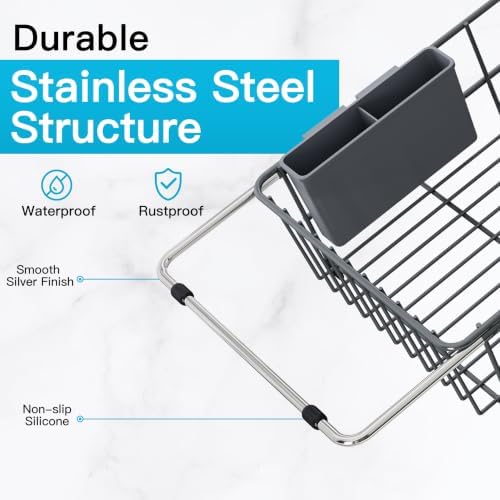 JASIWAY Gray Dish Drying Rack in Sink with Drainboard and Utensil Holder - Image 7