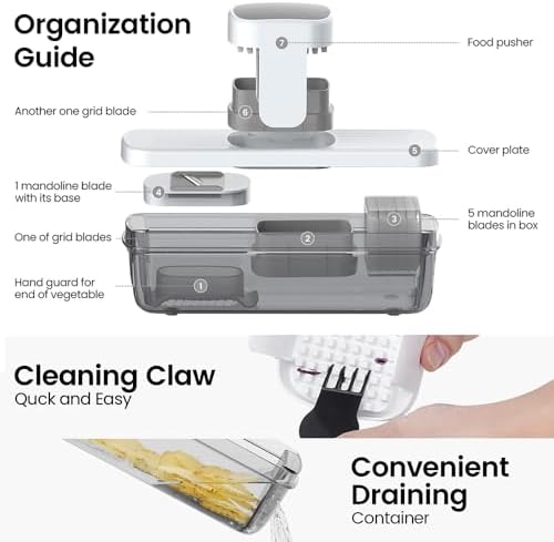 KEOUKE 8-in-1 Vertical Vegetable Chopper Mandoline Slicer with Container White - Safe Tap Out Dicer with Hand Guard for Kitchen Easy Food Prep, Onion Potato Veggie Fruit - Image 3