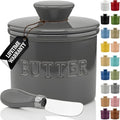 Priority Chef Butter Crock with Lid for Countertop with Spreader Knife and Water Line, Soft Spreadable Butter, Ceramic French Butter Dish with Lid, Grey by PriorityChef