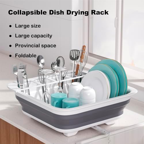 THANSTAR Collapsible Dish Drying Rack for RV Campers Portable Dinnerware Drainer Organizer for Kitchen Travel Trailer - Image 7