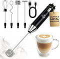 Zulay Kitchen Rechargeable Milk Frother Handheld - Frother Wand, Drink Mixer, Electric Whisk Frother, for Cappuccinos, Matcha & Protein Powder - Ultra Metal 4 Whisk, 1800mAh Black by ZulayKitchen