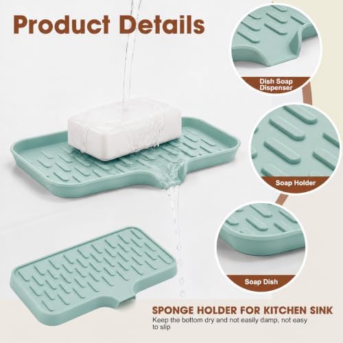 CAKETIME 2 Pack Silicone Soap Dish with Drain Spout for Bathroom Shower Caddy Kitchen Counter Sponge Holder Bar Sink Organizer Suction Cup Dispenser Shampoo Hanging Tools Storage New Green Medium - Image 5
