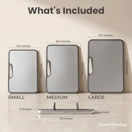 SMIRLY Titanium Cutting Board for Kitchen, with Holder, 3 Pack, Silver - Image 2