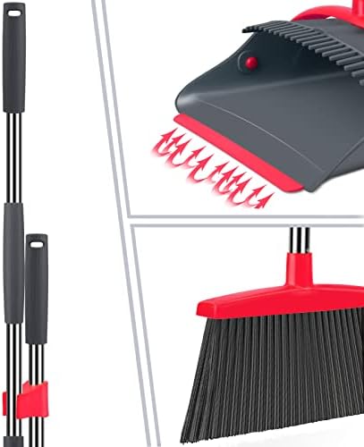 Ivandar Broom and Dustpan Set,Broom with Dustpan Combo Set Dust pan with Long Handle, for Home Kitchen Room Office Lobby Floor Use Upright Stand Up(Gray&Red) - Image 3