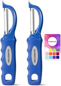 Rainspire Vegetable Peeler Potato Peelers for Kitchen, Sharp Stainless Steel Blades Veggie, Comfortable Handle Fruit Peeler, Carrot Peeler Apple Peeler Dishwasher Safe, Dark Blue, 2-Pack by Rainspire