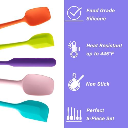 Silicone Spatula Set,5 Piece Food Grade Rubber Spatulas,Multicolor - Image 3