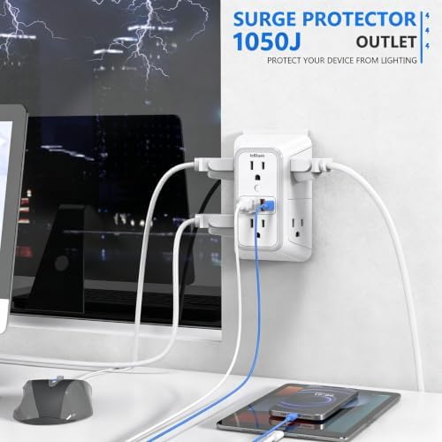 JcBlaon Outlet Extender Surge Protector - 6 Outlet Splitter with 4 USB Ports (2 USB C), Multiple Plug Expander Wall Charger, 3 Sided Multi Plug Wall Adapter Power Strip for Home Office Kitchen Travel - Image 5