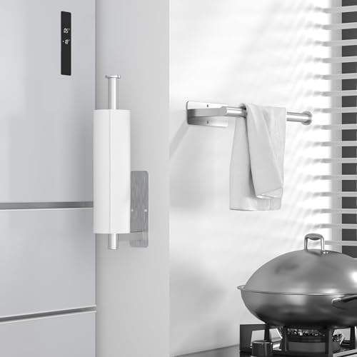 ASTOFLI Paper Towel Holder Under Cabinet No Drilling, Self Adhesive Paper Towel Holder Wall Mount for Kitchen Rack, Under Counter Napin Holder No Drill, RV, 304 Stainless Steel, Silver - Image 2