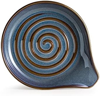 Spoon Holder, Cooking Spoon Rest for Stove Top Utensil Rest for Spoons, Ladles, Tongs, Spatula, Large Spoon Holder with Handle for Easy Grip Framhouse Decor Cute Kitchen Gadget, Gray and Blue - Image 2