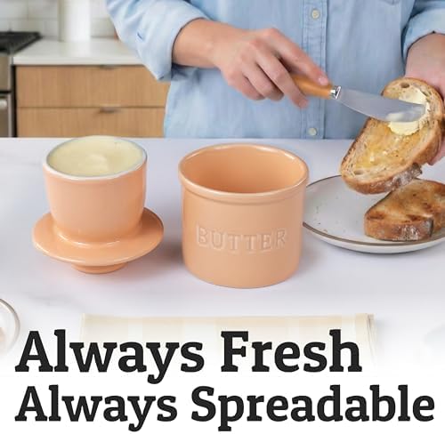 Priority Chef Butter Crock with Lid for Countertop with Spreader Knife and Water Line, Soft Spreadable Butter, Ceramic French Butter Dish with Lid, Peach - Image 5