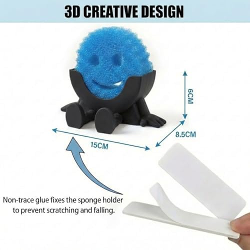 Creative Drainage Sponge Holder: Traceless Glue, 3D Printed Funny Kitchen Sink Holder, Keeps Sponge Dry – for Scrub Daddy (1, Black) - Image 3