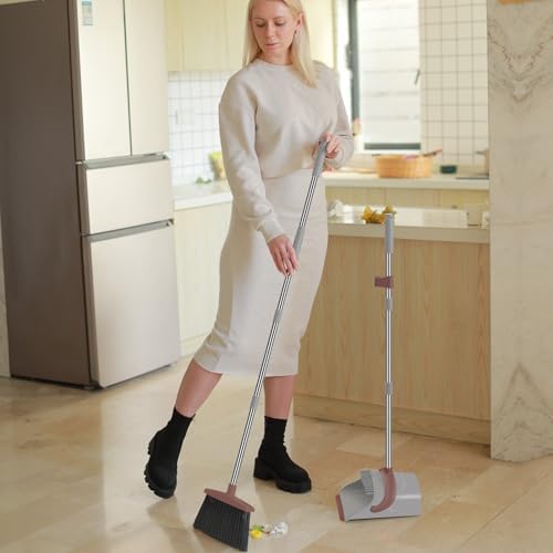 Ivandar Broom with Dustpan Combo Set, 50.6 inch Long Handle, Upright Standing Broom and Dustpan Set Quiet Cleaning Tool Sweep the Floor Dust pan Removes 4 Times More Pet Hair(Brown and Gray) - Image 6