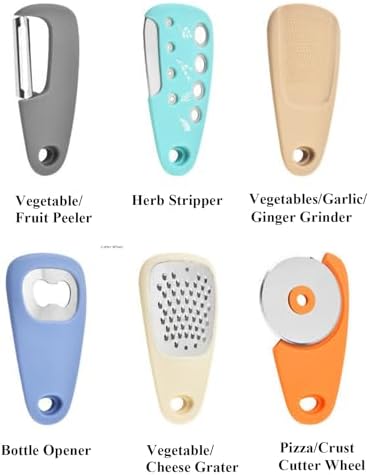 Kitchen Gadgets Set 6 Pieces, Space Saving Cooking Tools Kitchen Accessories-Garlic Grinder, Cheese Grater, Vegetable Peeler, Pizza Cutter, Herb Stripper, Bottle Opener, Gadgets Gift Set (Multicolor) - Image 2