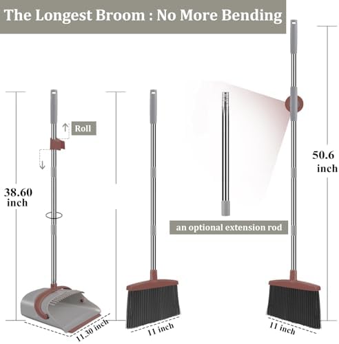 Ivandar Broom with Dustpan Combo Set, 50.6 inch Long Handle, Upright Standing Broom and Dustpan Set Quiet Cleaning Tool Sweep the Floor Dust pan Removes 4 Times More Pet Hair(Brown and Gray) - Image 2