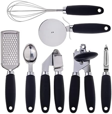 COOK WITH COLOR Kitchen Gadget Set Stainless Steel Utensils with Soft Touch Handles, 7 Pieces, Stainless Steel Black by CookwithColor