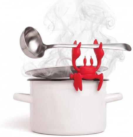 OTOTO 2 in 1 Silicone Spoon Rest & Steam Releaser - Large Spoon Holder for Stove Top - Unique and Useful Gift for Cooking - Heat Resistant Utensil Rest, Kitchen Gadgets, Red Gift (Red the Crab) by OTOTO