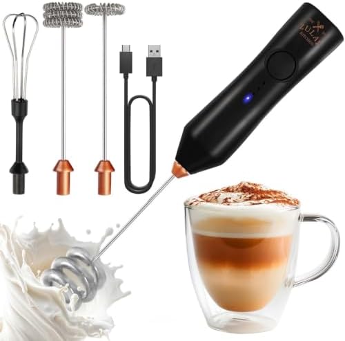 Zulay Kitchen Rechargeable Milk Frother Handheld - Frother Wand, Drink Mixer, Electric Whisk Frother, for Cappuccinos, Matcha & Protein Powder - Dynamic 3 Whisk, 3 Speed 500mAh Black Copper by ZulayKitchen
