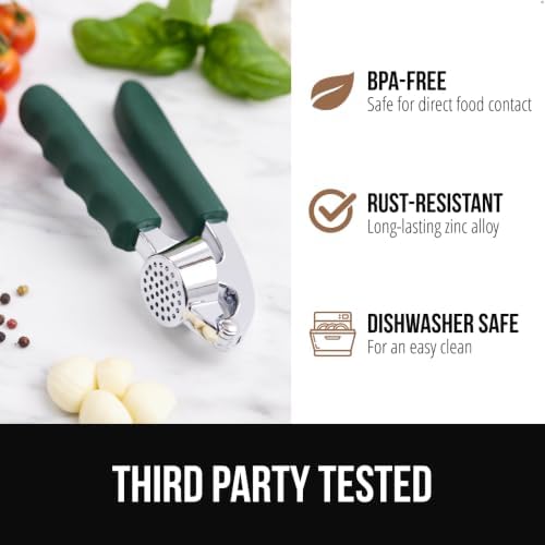 GORILLA GRIP Garlic Press and Peeler Set, Heavy Duty Mincer, Hunter Green - Image 5