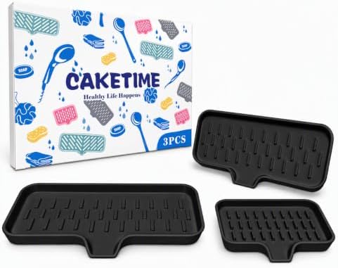 CAKETIME 3 in 1 Silicone Soap Dish with Drainage Holes for Bathroom Shower Caddy Kitchen Counter Sponge Holder Bar Sink Organizer Gadgets Gears Items Self Draining Jabonera Generic Random Stuff by CAKETIME