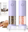 Salt and Pepper Grinder Set Gifts for Women Automatic Battery Purple Pepper Mill Shakers Kitchen Accessories Cooking for Mom, Adjustable Coarseness Salt Pepper Shakers White Elephant Gift by ioion