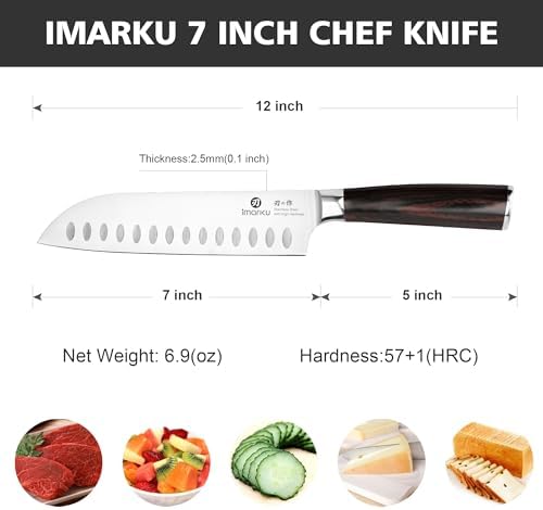 imarku Santoku Knife 7 Inch with Sharp Japanese High Carbon Stainless Steel - Image 2