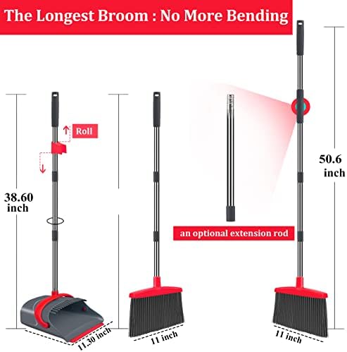 Ivandar Broom and Dustpan Set,Broom with Dustpan Combo Set Dust pan with Long Handle, for Home Kitchen Room Office Lobby Floor Use Upright Stand Up(Gray&Red) - Image 2