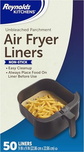 Reynolds Kitchens Air Fryer Liners Disposable, Unbleached Parchment Paper Sheets, 50 Count by ReynoldsConsumerProducts