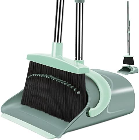 Ivandar Broom and Dustpan Set for Home, Dust pan with Long Handle, Broom with Dustpan Combo Set, for Home Kitchen Room Office Lobby Floor Use Upright Stand Up Sweeping (Gray&Green) by BroomdustpanwithComboSet