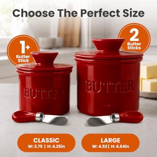 Priority Chef Butter Crock with Lid for Countertop with Spreader Knife and Water Line, Soft Spreadable Butter, Ceramic French Butter Dish with Lid, Winery - Image 5