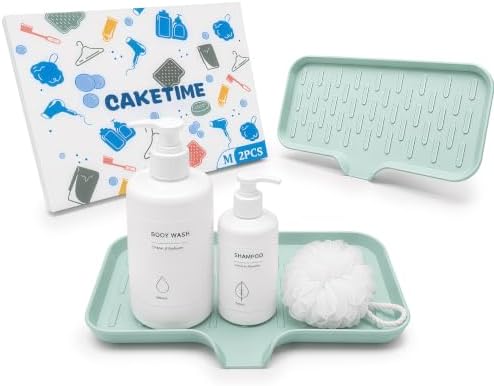 CAKETIME 2 Pack Silicone Soap Dish with Drain Spout for Bathroom Shower Caddy Kitchen Counter Sponge Holder Bar Sink Organizer Suction Cup Dispenser Shampoo Hanging Tools Storage New Green Medium by CAKETIME