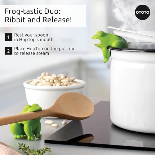 OTOTO New HopTop Frog Spoon Holder for Stove Top - Spoon Rest for Stove Top and Steam Releaser, Cute Kitchen Accessories, Cooking, Cool Gadgets, Fun Kitchen Gifts, White Elephant Gifts - Image 6