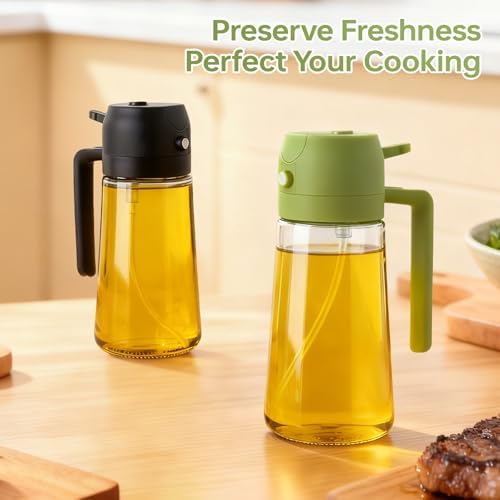 2Pcs Glass Oil Sprayer for Cooking 16oz/470ml, Kitchen Gadget for Air Fryer, Salad, BBQ, Frying（White） (Black+Green) - Image 7