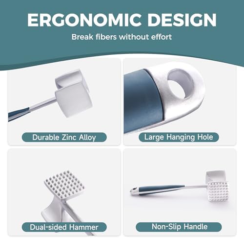 KITEXPERT Meat Tenderizer Hammer with Comfortable-Grip Handle, Dual-side Mallet for Kitchen, Heavy Duty Pounder For Tenderizing Steak, Beef and Fish, Blue - Image 4