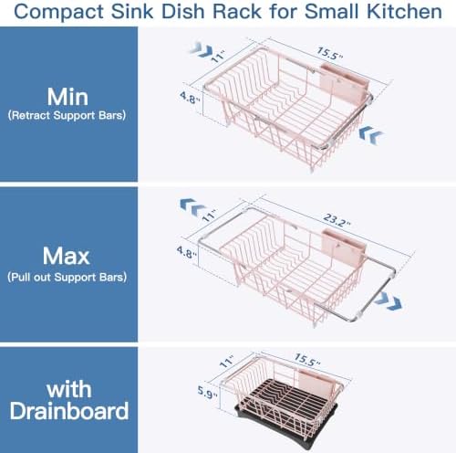 JASIWAY Pink Dish Drying Rack in Sink with Drainboard and Utensil Holder - Image 5