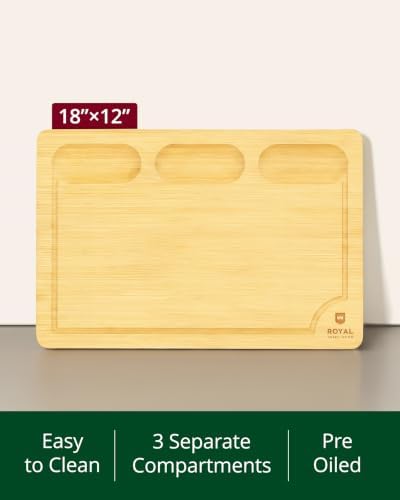 ROYAL CRAFT WOOD Bamboo Cutting Board with Juice Groove - Kitchen Chopping Board for Meat Cheese and Vegetables, Heavy Duty Serving Tray - Image 3