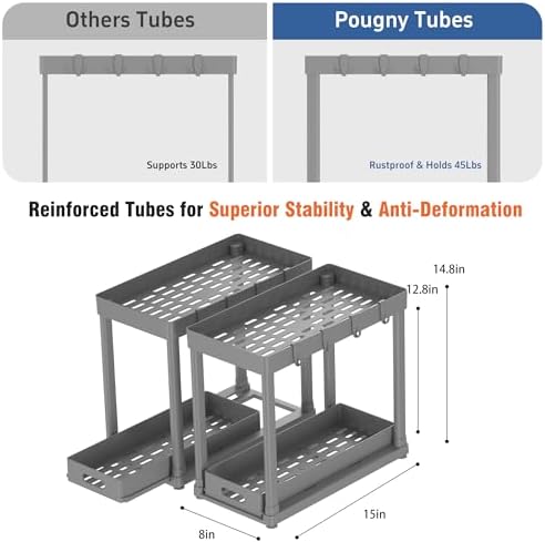 2 Pack Pull-Out Storage Organizers, Under Sink Organizer and Storage for Bathroom & Kitchen,Multi-Purpose Under Cabinet Organizers and storage Black - Image 2