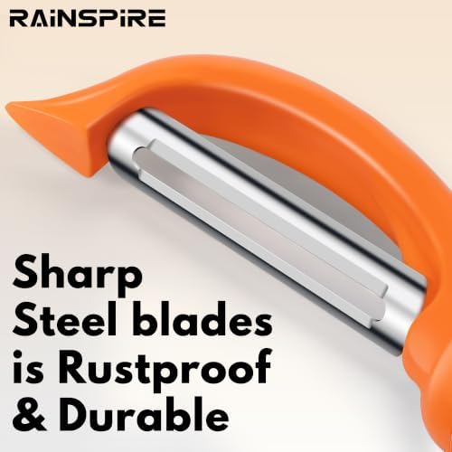 Rainspire Vegetable Peeler Potato Peelers for Kitchen, Sharp Stainless Steel Blades Veggie, Comfortable Handle Fruit Peeler, Carrot Peeler Apple Peeler Dishwasher Safe (2, Orange) - Image 3