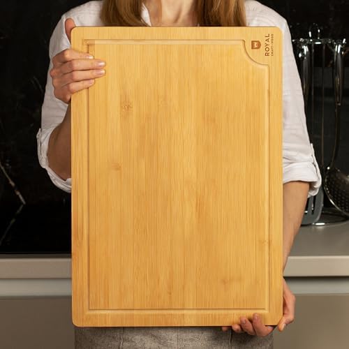 ROYAL CRAFT WOOD Bamboo Cutting Board with Juice Groove - Kitchen Chopping Board for Meat Cheese and Vegetables, Heavy Duty Serving Tray - Image 3