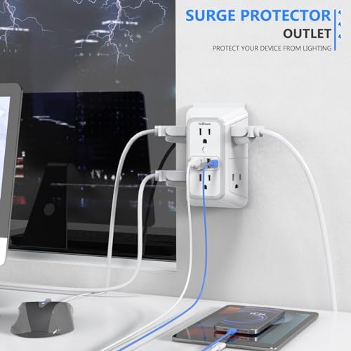 3 Pack Surge Protector Outlet Extender, 6 Outlet Splitter with 4 USB Ports (2 USB C), Multi Plug Wall Outlet 1050J Power Strip, USB Wall Charger for Home Office Kitchen Travel-ETL - Image 4