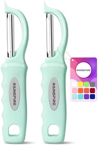Rainspire Vegetable Peeler Potato Peelers for Kitchen, Sharp Stainless Steel Blades Veggie, Comfortable Handle Fruit Peeler, Carrot Peeler Apple Peeler Dishwasher Safe, Mint Green, 2-Pack by Rainspire