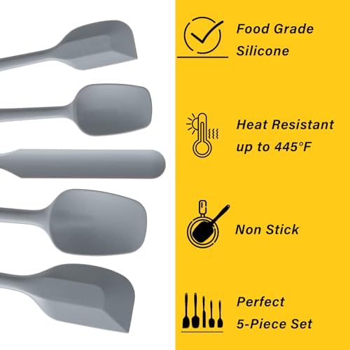 Silicone Spatula Set,5 Piece Food Grade Rubber Spatulas,Grey - Image 3