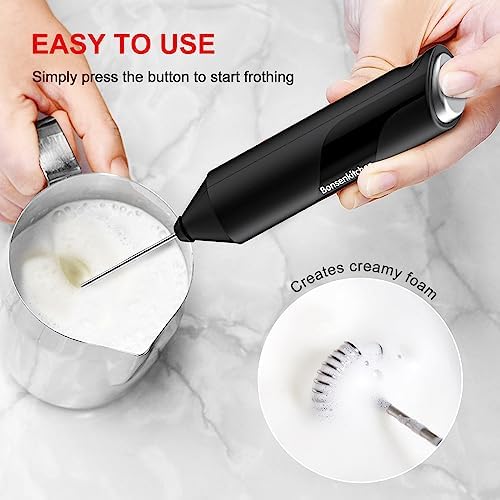 Bonsenkitchen Milk Frother for Coffee, Battery Operated, Black - Image 3