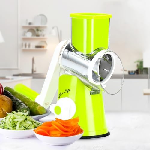 Cambom Rotary Cheese Grater Hand Crank Cheese Shredder for Fresh Cheese, Vegetable, Nuts,Non-slip Suction Base，Three Blades,Green - Image 6